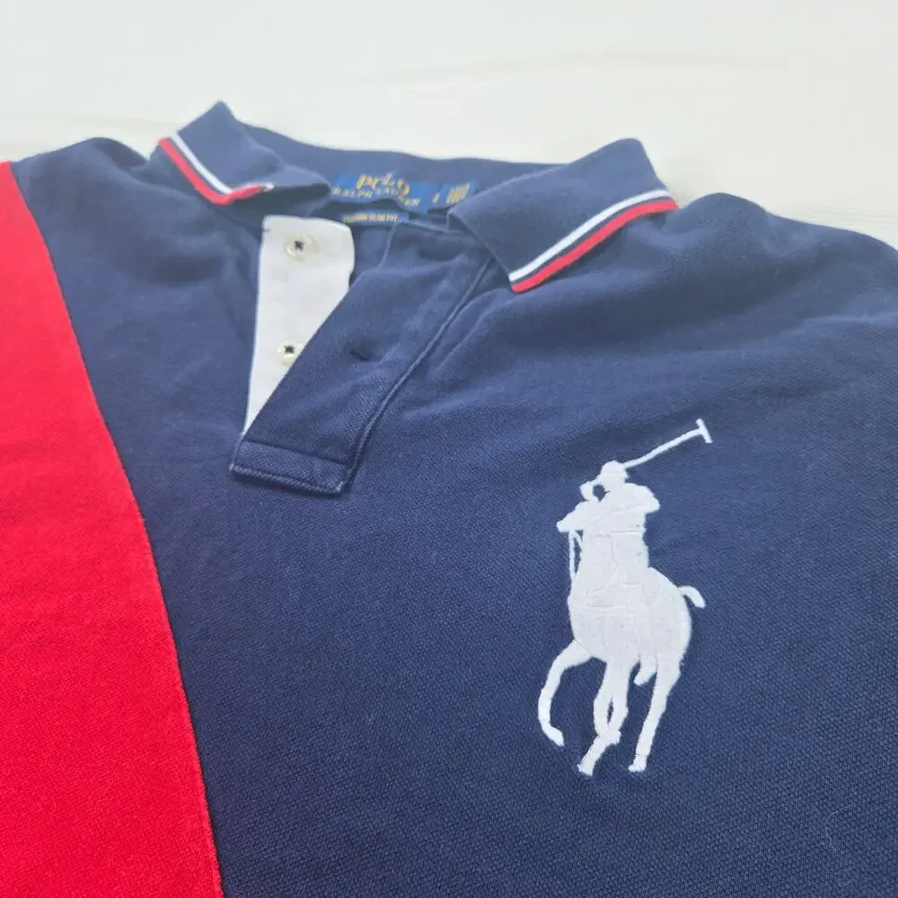 Polo Ralph Lauren Custom Slim Fit Enlarged Pony Blue Polo Shirt Men's Size Large
